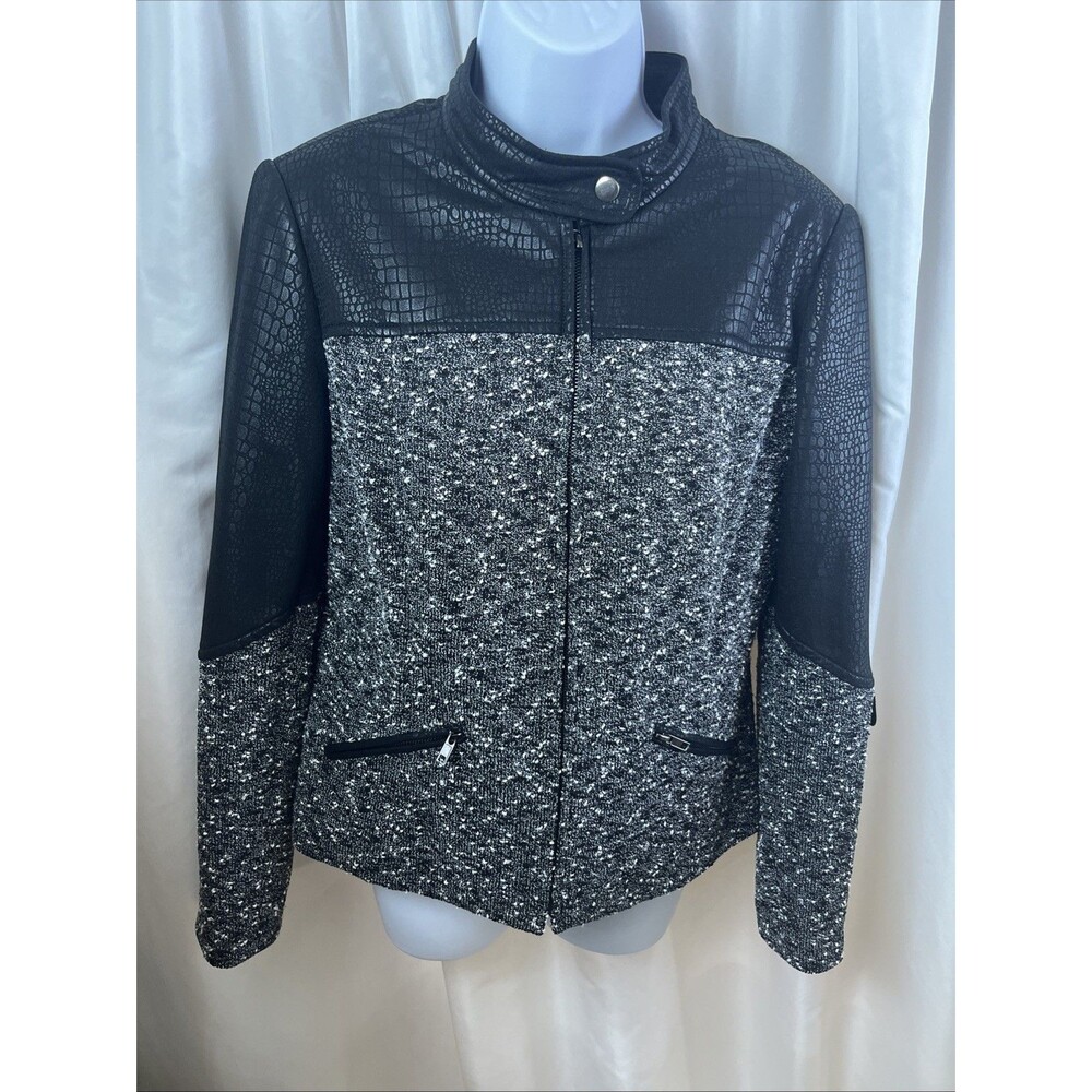 Anthracite By Muse Women’s Mix Moto Media Jacket Size 10 Croc Faux Leather
